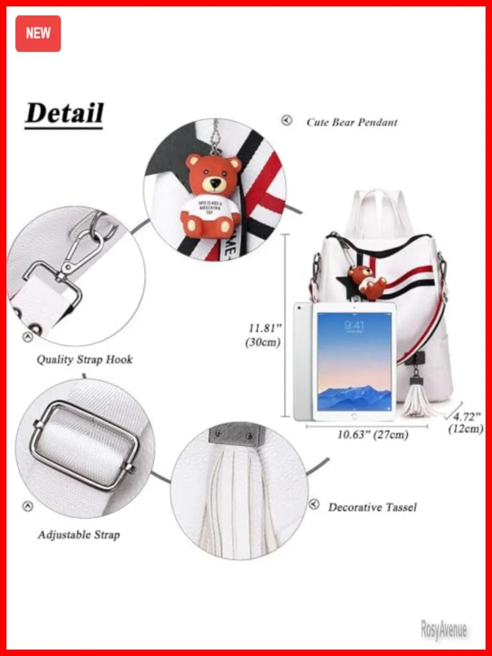 Faux Leather Backpack Purse for Women Travel Daypack with Tassel
